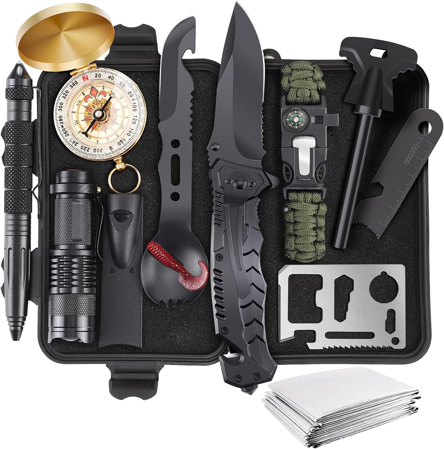 ABPIR Gifts for Christmas Survival Kits for Men Dad Husband Him, 13 in 1 Survival Gear and Equipment Tactical Tools for Camping Hiking Hunting Outdoor Adventure, Cool Birthday Idea