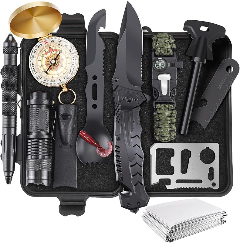 ABPIR Gifts for Fathers Day Survival Kits for Men Dad Husband Him, 13 in 1 Survival Gear and Equipment Tactical Tools for Camping Hiking Hunting Outdoor Adventure, Cool Birthday Idea