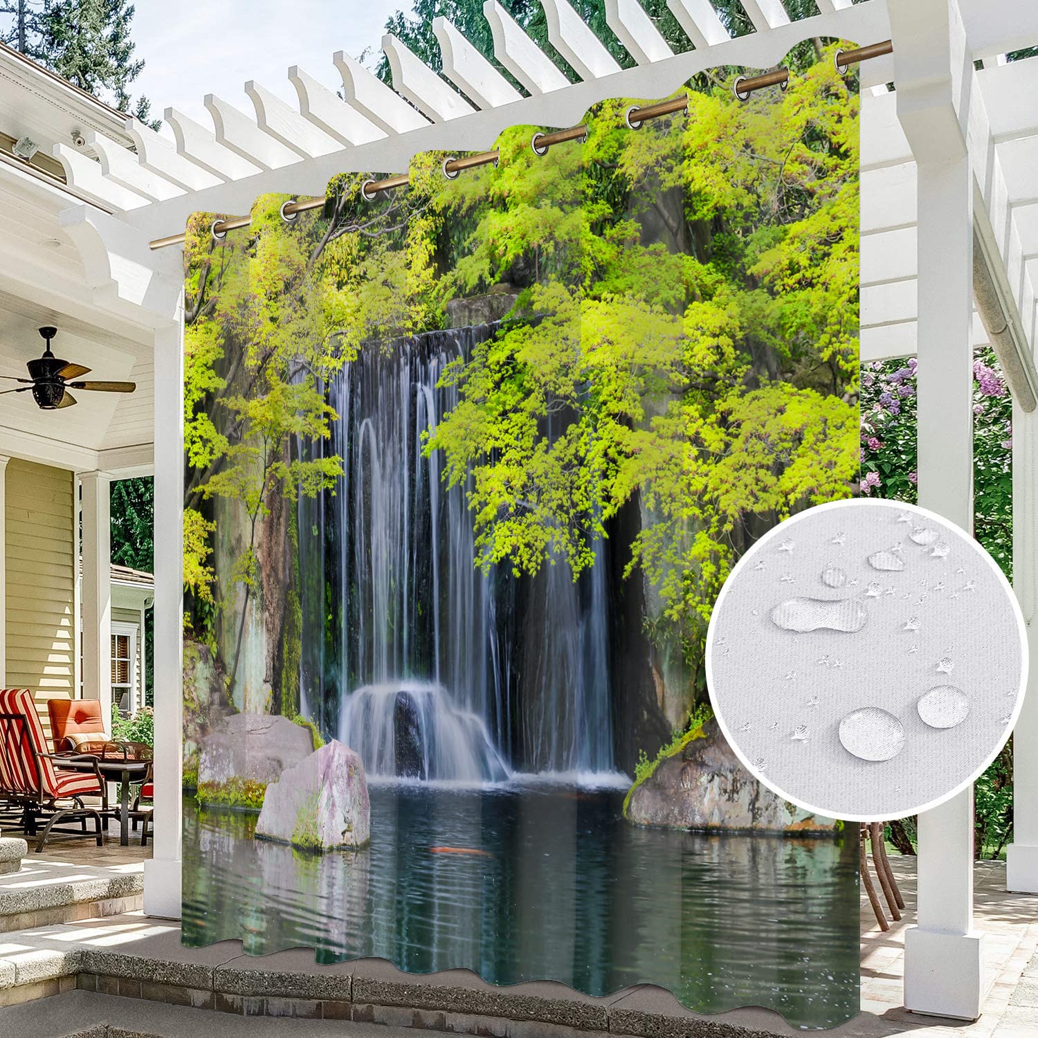 Rideaux imperméables pour jardin, terrasse, extérieur, porche, pergola cabane, tonnelle, auvent à œillets - Un panneau (03 300 cm x 234 cm)