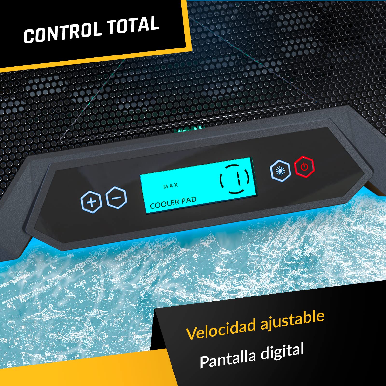 KLIM Glacier - Base refrigeradora portátil de 6 Ventiladores - Nuevo - Iluminación RGB - 11" a 17" - Refrigeración para portátil Gaming - USB - Estable y silenciosa - Compatible PC Mac PS4 Xbox