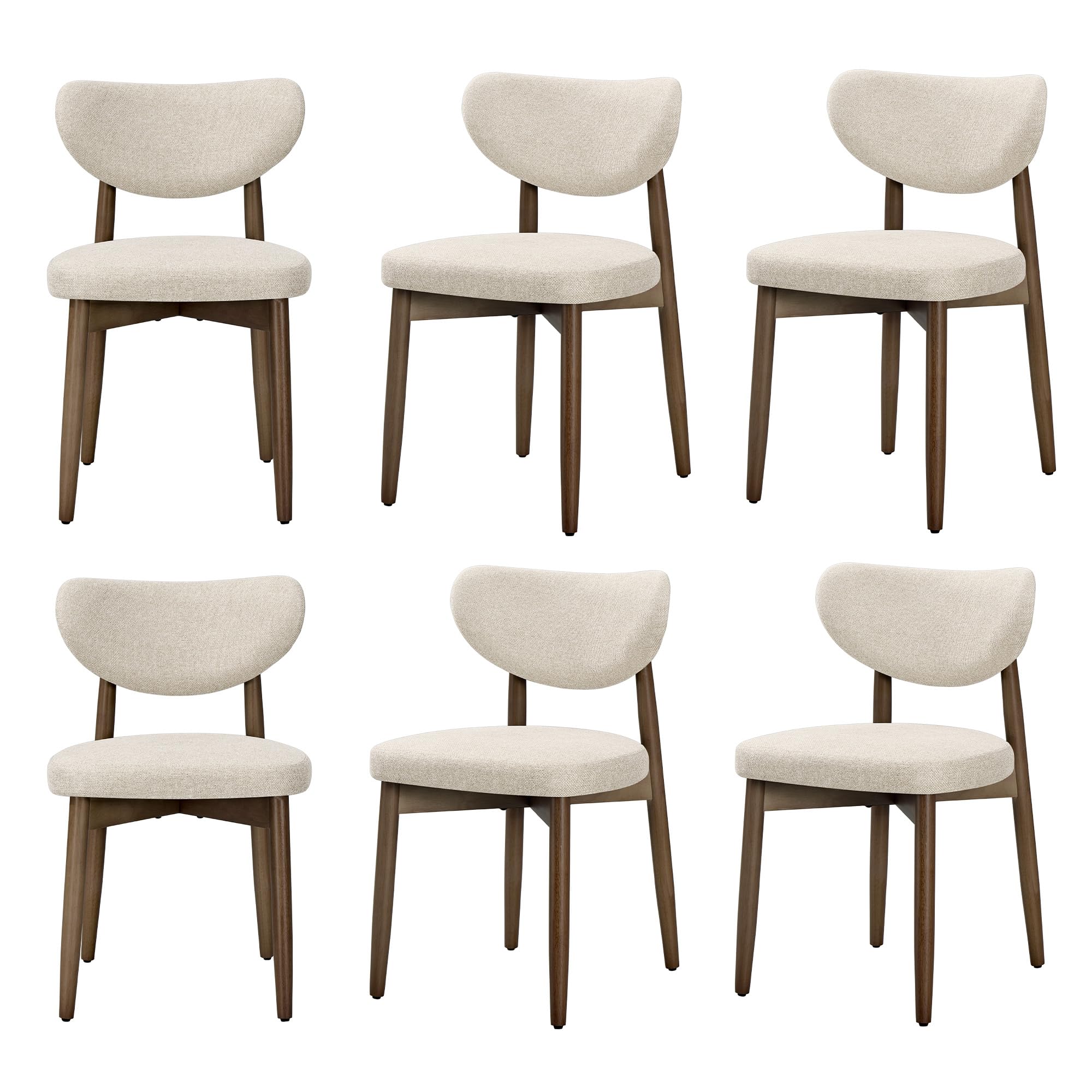 VASAGLE Esszimmerstuhl 6er Set, Küchenstuhl, Polsterstuhl mit Massivholzbeinen, ergonomische Rückenlehne, Aussparung als Griff, Mid-Century-Modern-Stil, Küche, cappuccinobeige KDC668L101-3J