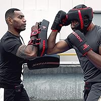 Vista 8 de RDX Almohadillas Tailandesas Curvas Kickboxing Muay Thai con Mango de Agarre Sólido, Cuero de Piel Maya KARA Escudo de Golpes para Rodillas, Codos