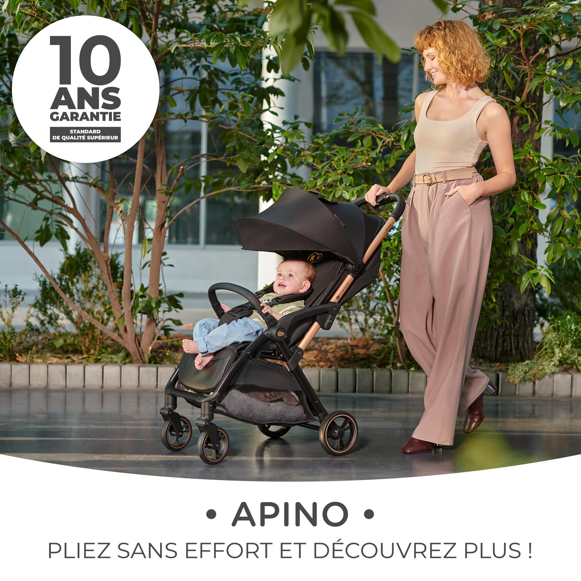 Kinderkraft APINO Poussette Légère, Ne Pèse Que 7,5 kg, Poussette De Voyage, Pliage automatique, AUTO FOLDING, Facile À Pince, Dossier Réglable En Position Allongée, poids maximum jusqu'à 24 kg, Noir