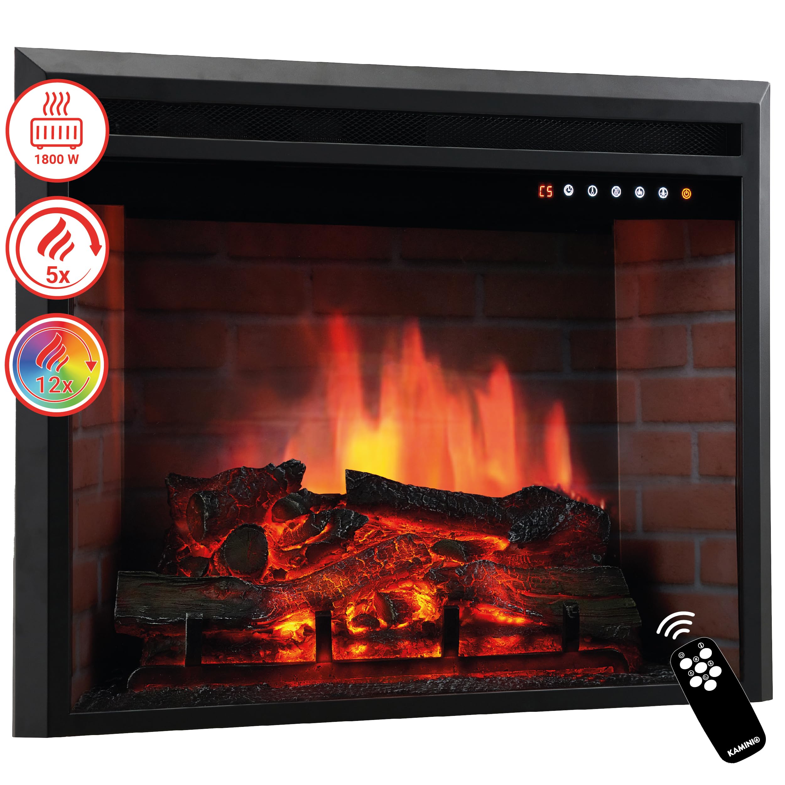 KAMINIO Eléctrica Chimenea Luca - Chimenea empotrada eléctrica con calefacción, Efecto de Llama 3D, 12 Colores de Llama, Control Remoto (23 Pulgada)