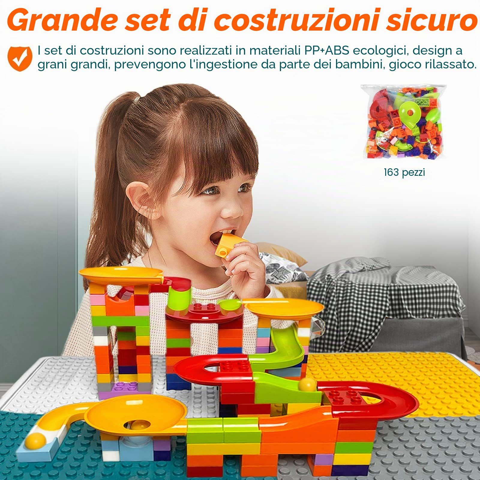 LZQ Tavolo per bambini con sedie 6 in 1 Tavolo da Costruzione per bambini, set di mattoncini da costruzione, tavolo da gioco con spazio per riporre oggetti