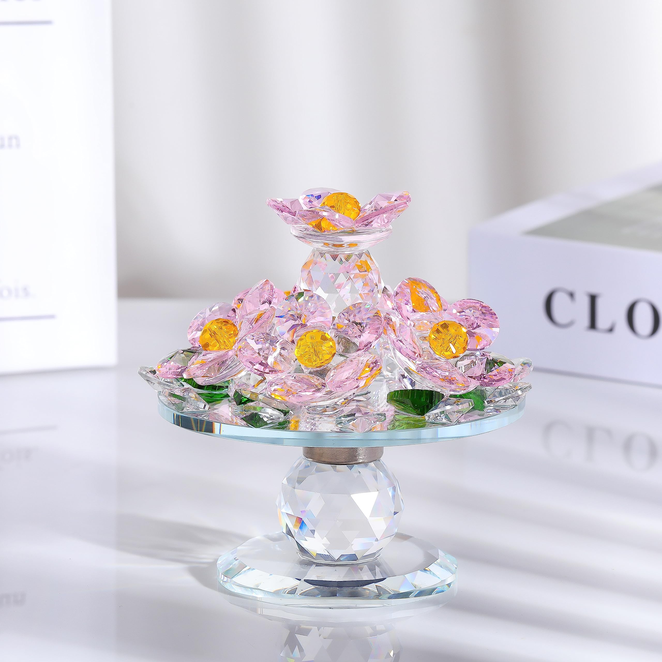 Amazon.co.jp: ピンククリスタル アジサイの花の置物 回転花瓶付き