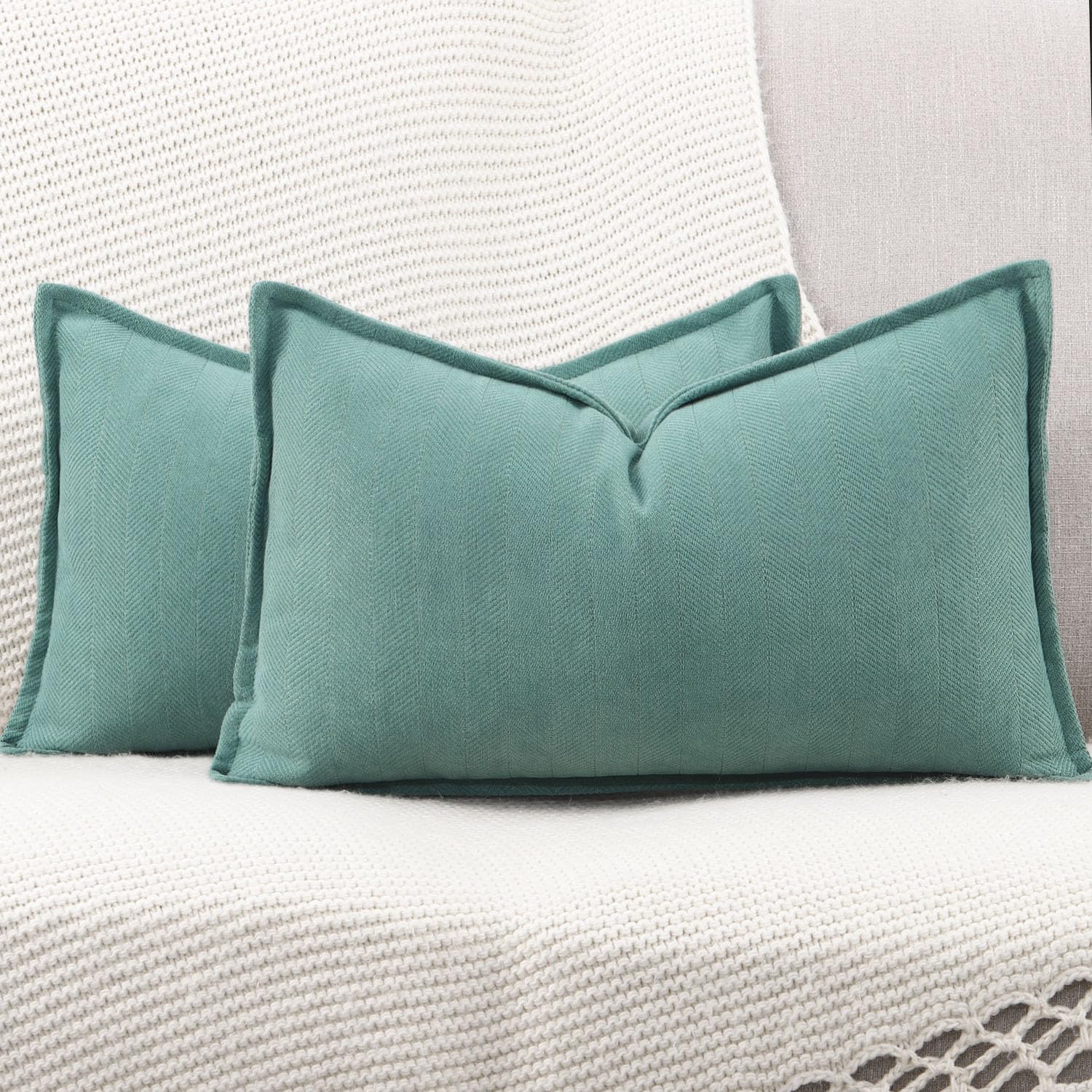 Madizz Textured Chenille Cushion Covers Set of 2 Super Soft Decorative Throw Pillow Covers Boho Pillowcases Modern Home Decor for Sofa Bedroom 12x20 inch - Image 2