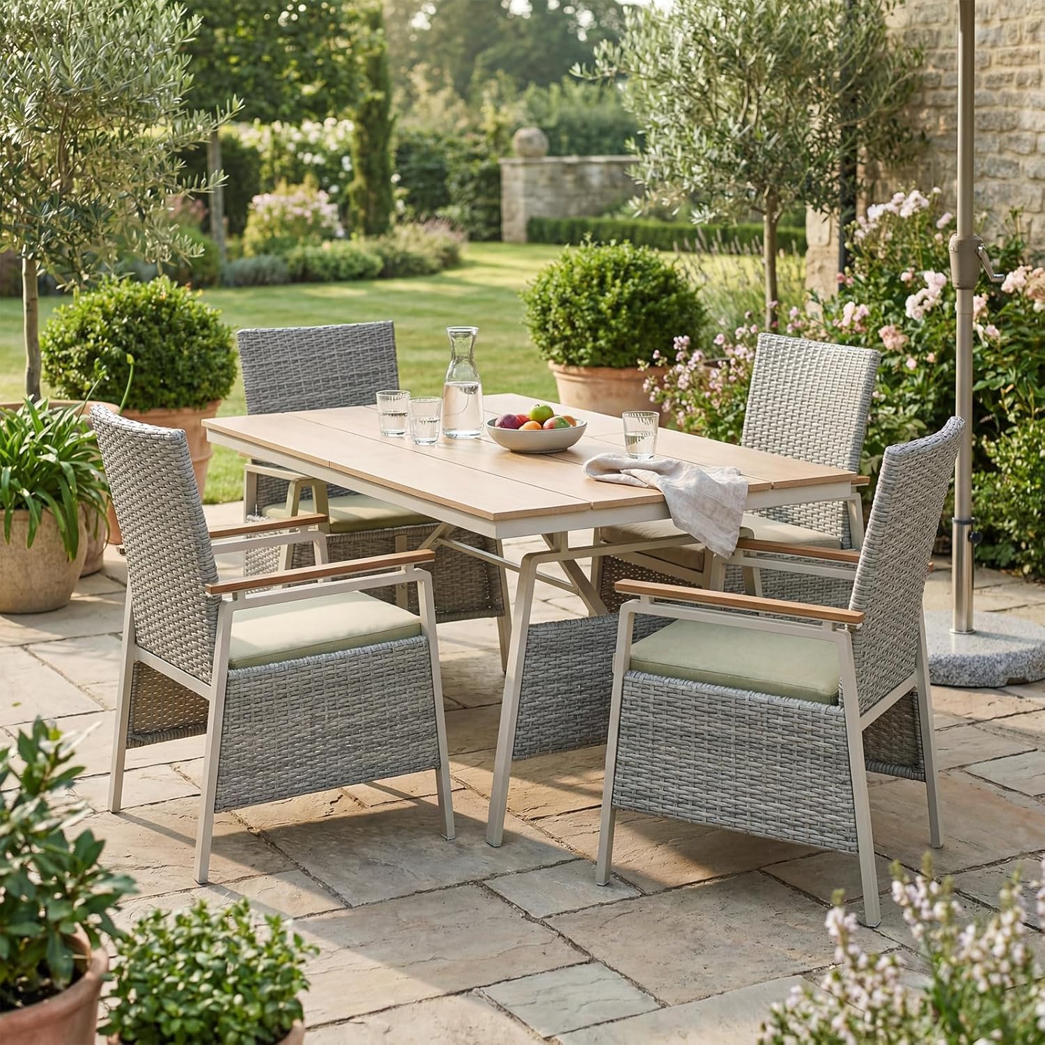 Patio Dining Table and Chairs, Outdoor Furniture Set, Aluminum Dining Sets for 4, Outdoor Dining Table Set, 5 Piece Patio Wicker Chairs Sets for Kitchen, Patio, Garden, Natural