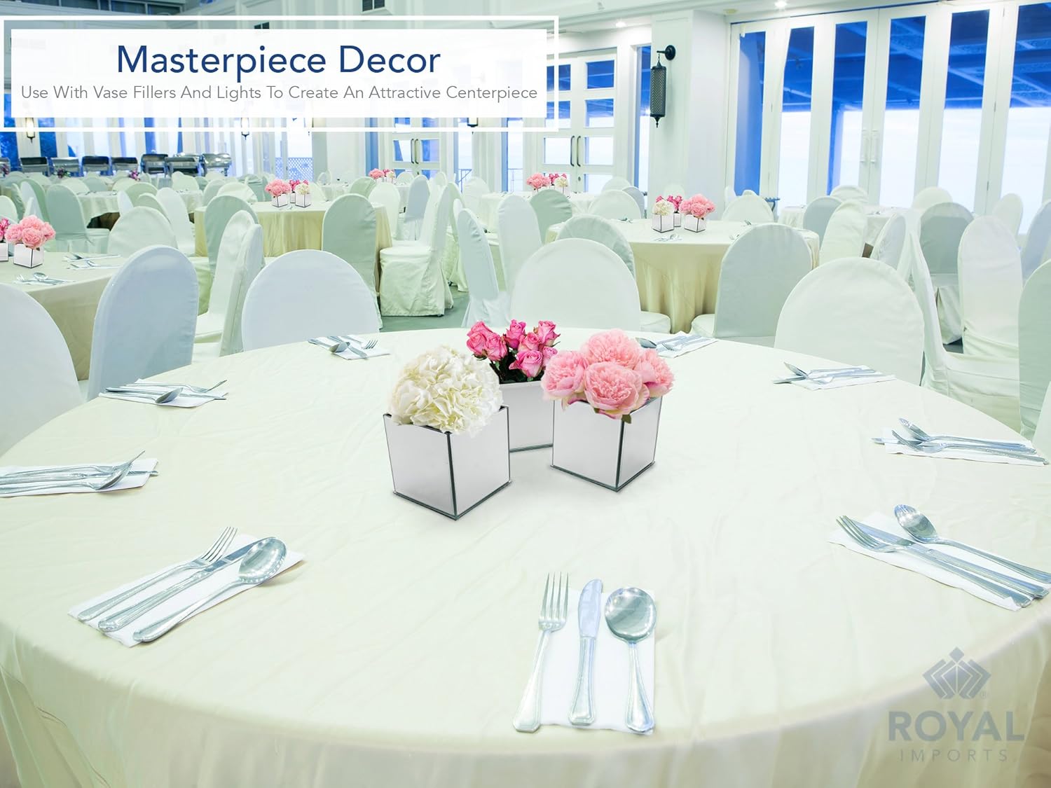 Royal Imports Flower Glass Vase Decorative Centerpiece for Home or Wedding Cube Plate Glass, 5"x5"x5", Black - Image 5