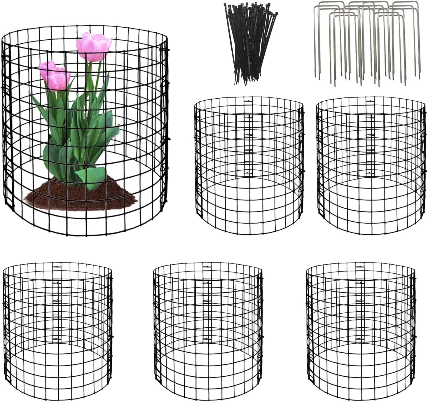 Eunika 18 Pcs Round Plant Protector from Animals, 6 Pack 12″ x 12″ Metal Mesh to Keep Animals Out Wire Plant Protectors for Rabbits Chicken Bunny Barricades for Garden Vegetable Flowers Protection