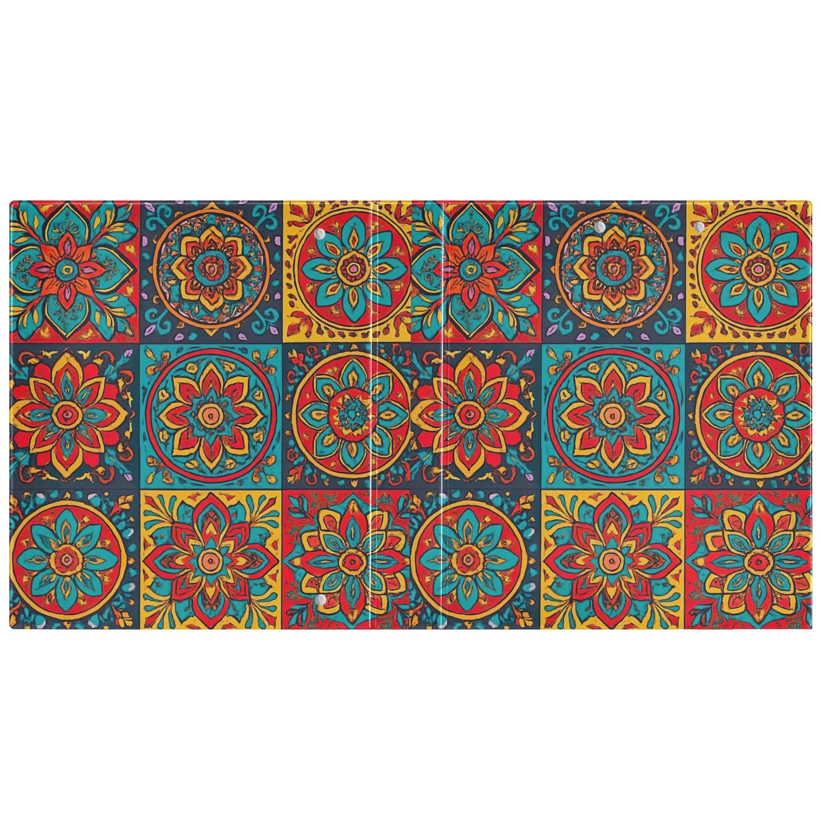 Carpeta colorida de 3 anillos bohemios con diseño floral de mandala de 1.5 pulgadas, carpeta de anillos en D, paquete de 2 | Con portapapeles y bolsillos, para escuela, universidad, oficina