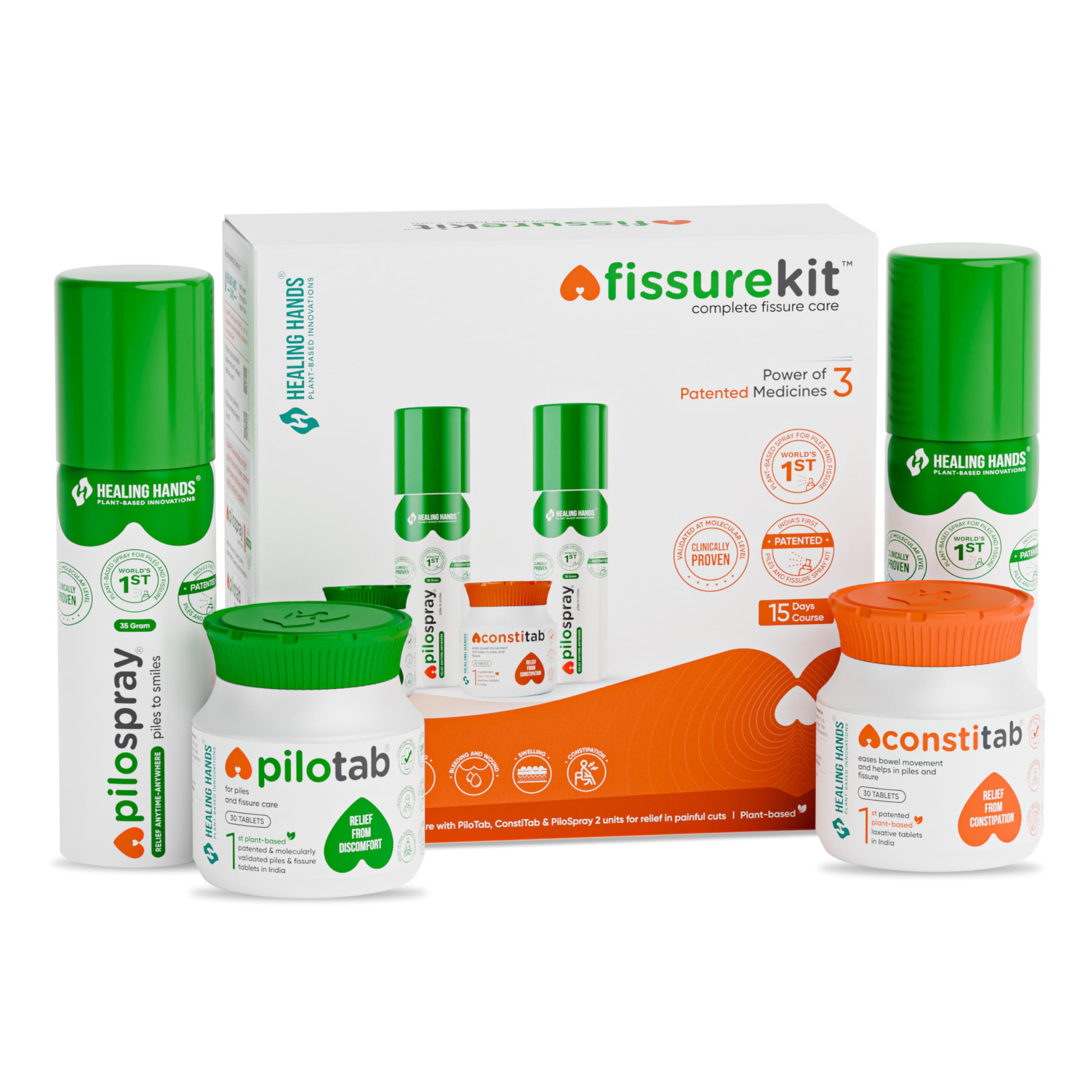 Healing Hands FissureKit Complete Fissure Care Kit – 15 Days, Kit includes 2 PiloSpray + PiloTab + ConstiTab, Patented Plant Based Piles Solution, Clinically Proven, Herbal & Natural Fissure Care (B0D8BPWZMM) Amazon Price History, Amazon Price Tracker