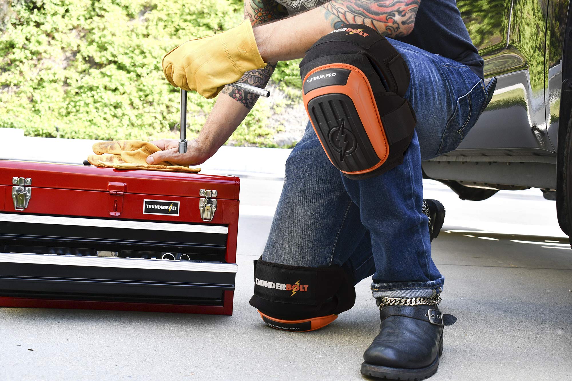 Thunderbolt Genouillère Travail, Genouillères Professionnelles de Coussin de Gel - Genouillere Travaux Bricolage Sol - Protection Genoux Travail Jardinage - Genouillère Carreleur - Knee Pads