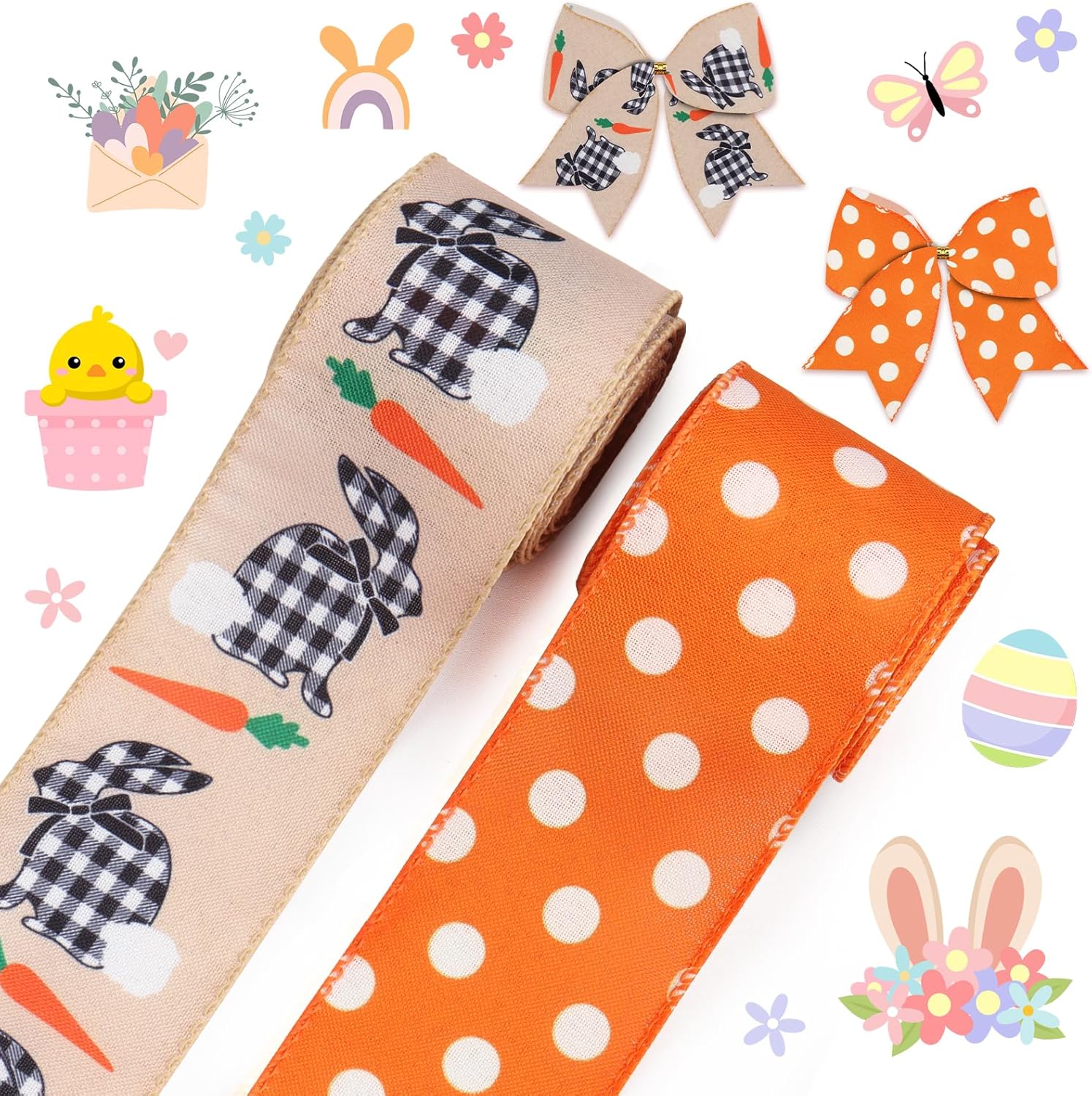 Amazon.com: Hying 2 Rolls Easter Craft Ribbons, 2.5