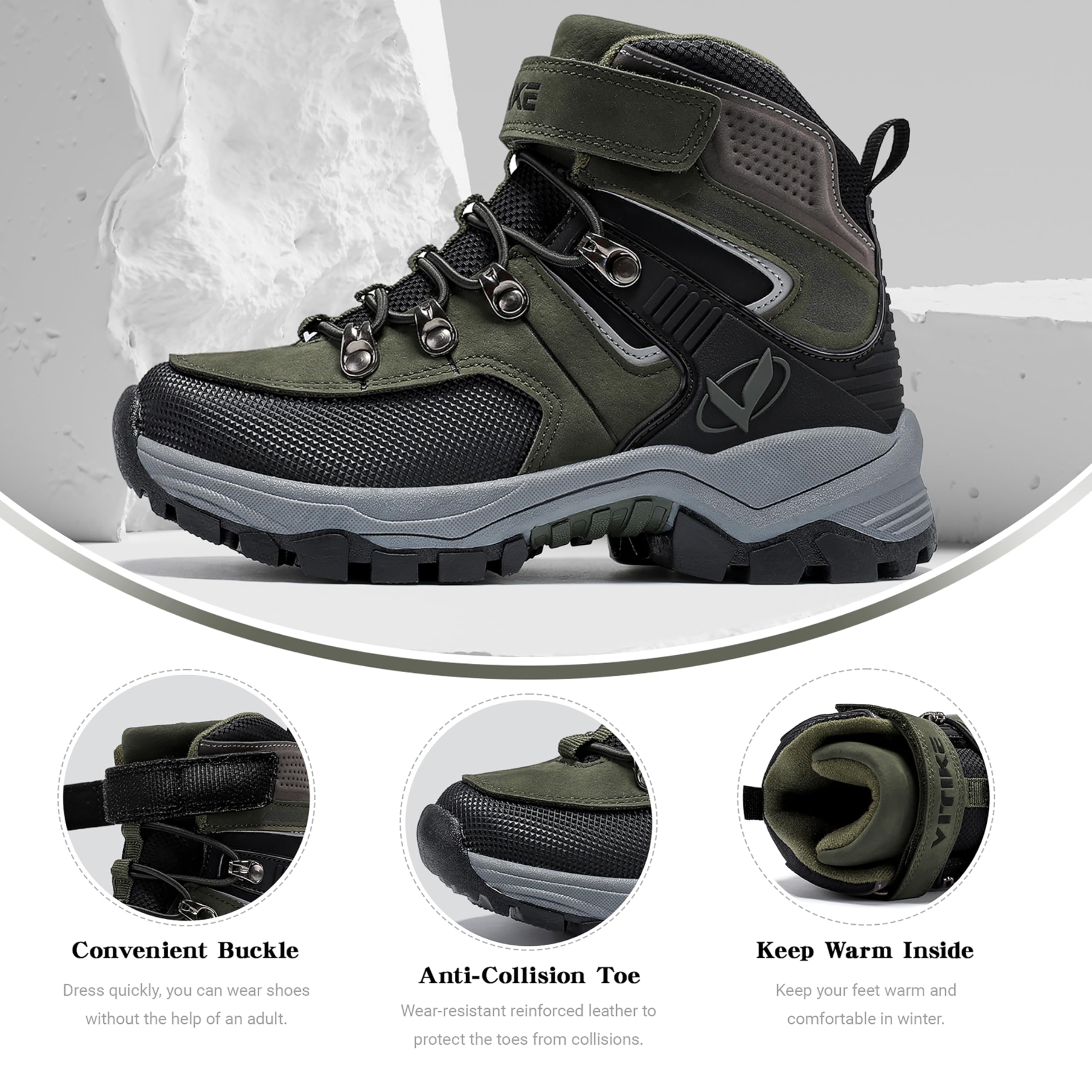 ASHION Enfants Chaussure en Coton Hiver ChaudeChaussure de Randonnée Bottes de Neige,H vert 31 EU