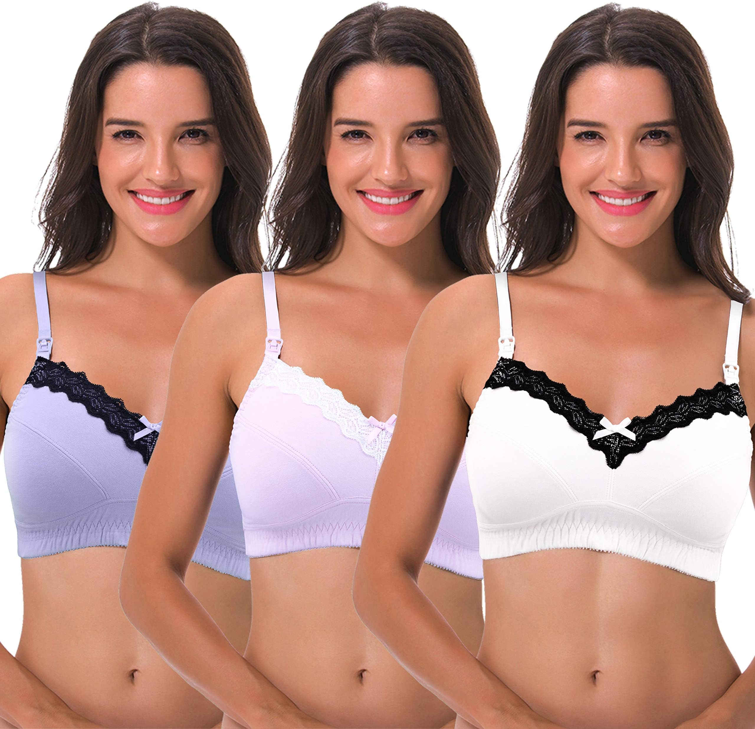 Curve Muse Women's Nursing Plus Size Wirefree Unlined Maternity Lace Trim Bra