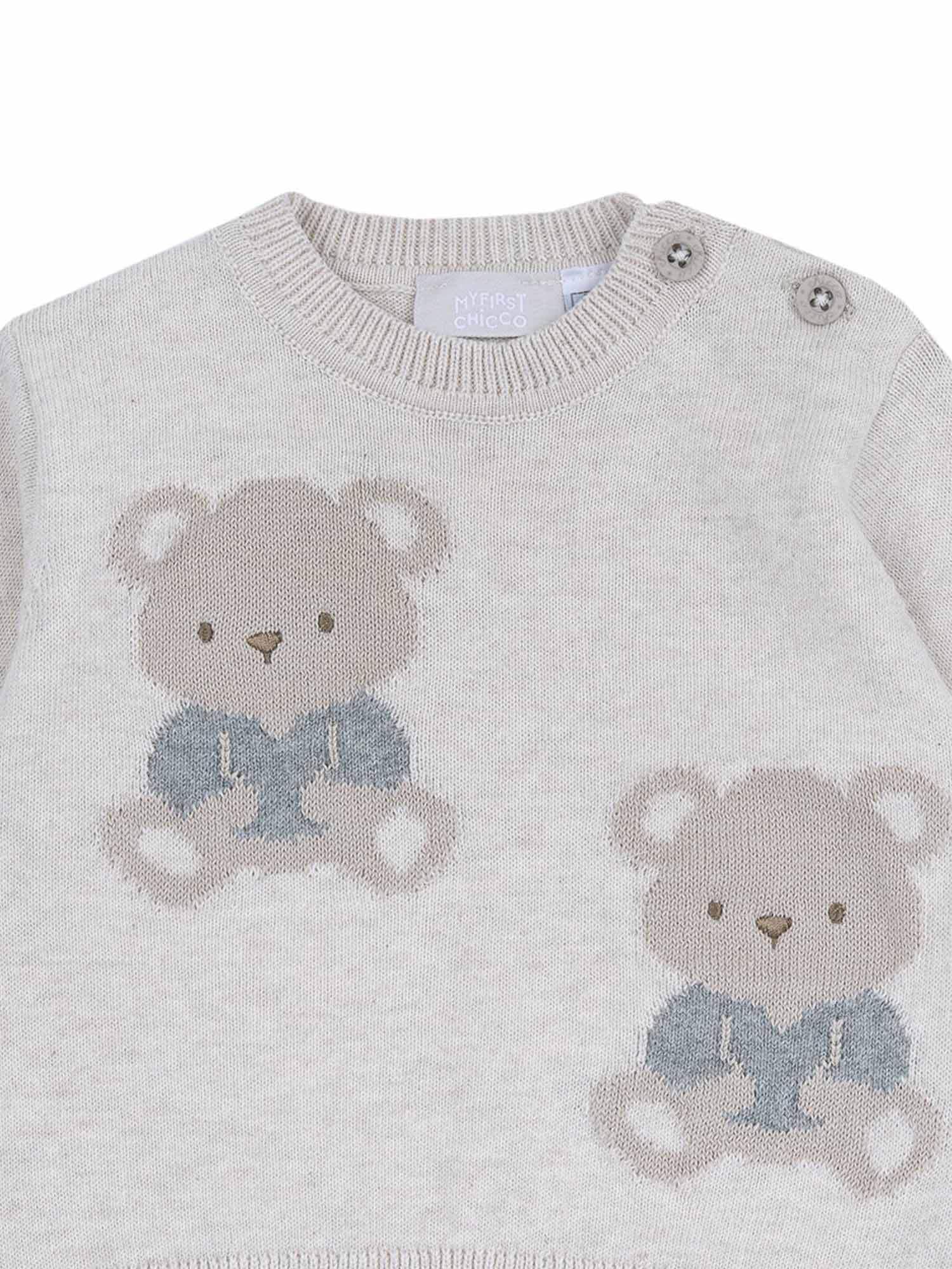 Chicco, Maglione per neonato girocollo in misto cotone e lana, Beige