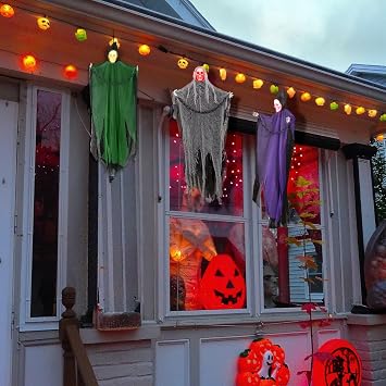 Halloween Hanging Skeleton Ghosts with Glowing Eyes (3 Pack)
