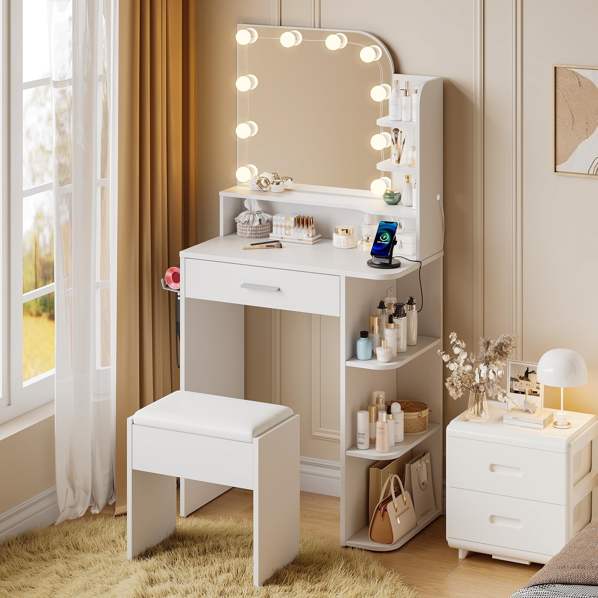 Small Makeup Vanity Desk with Mirror and Lights, 26.4