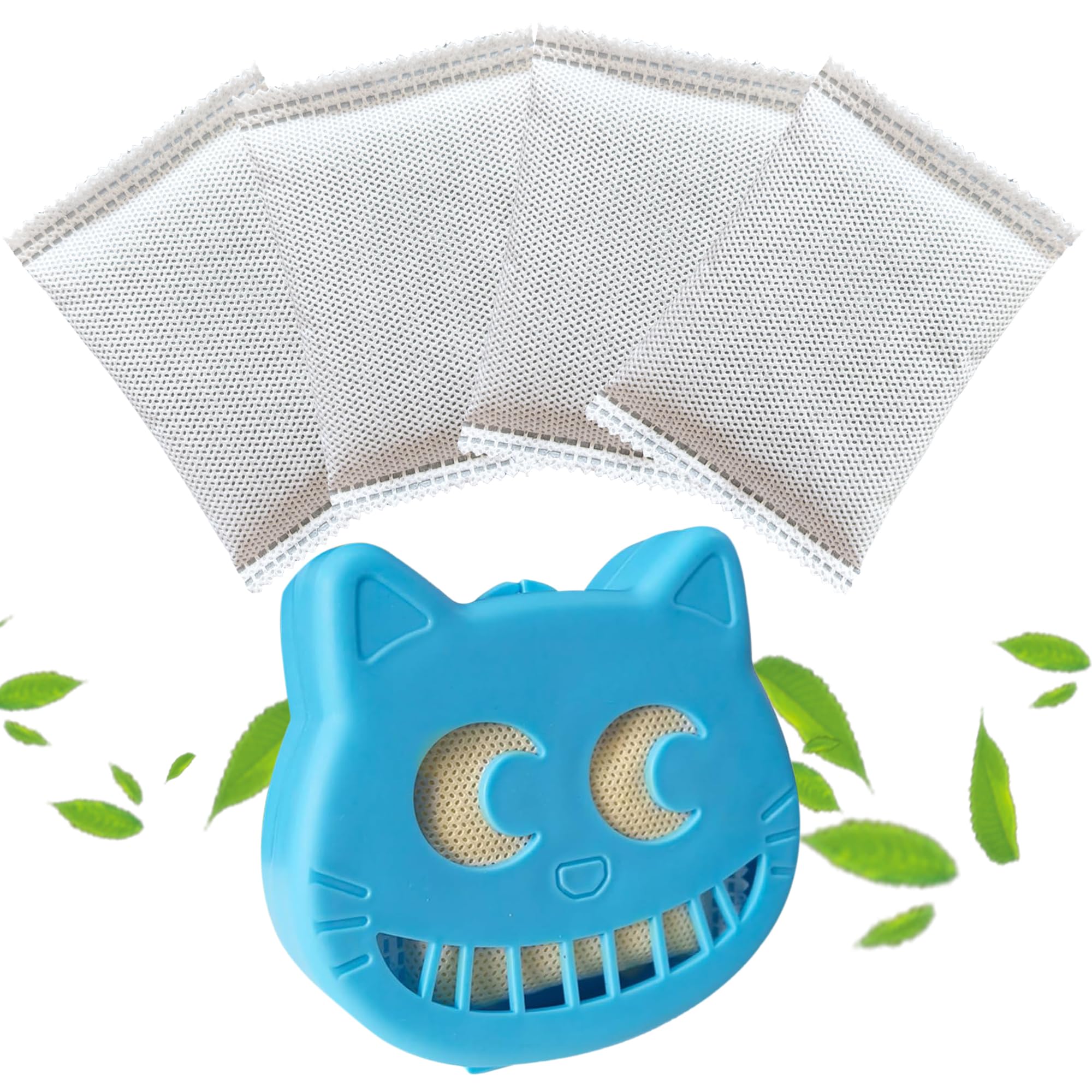 Unscented Cat Litter Box Deodorizer Kit Stick-On Activated Carbon Odor Eliminators Compatible with most manual and automatic litter boxes (4 Refills+ 1 Box) (Blue, Unscented)