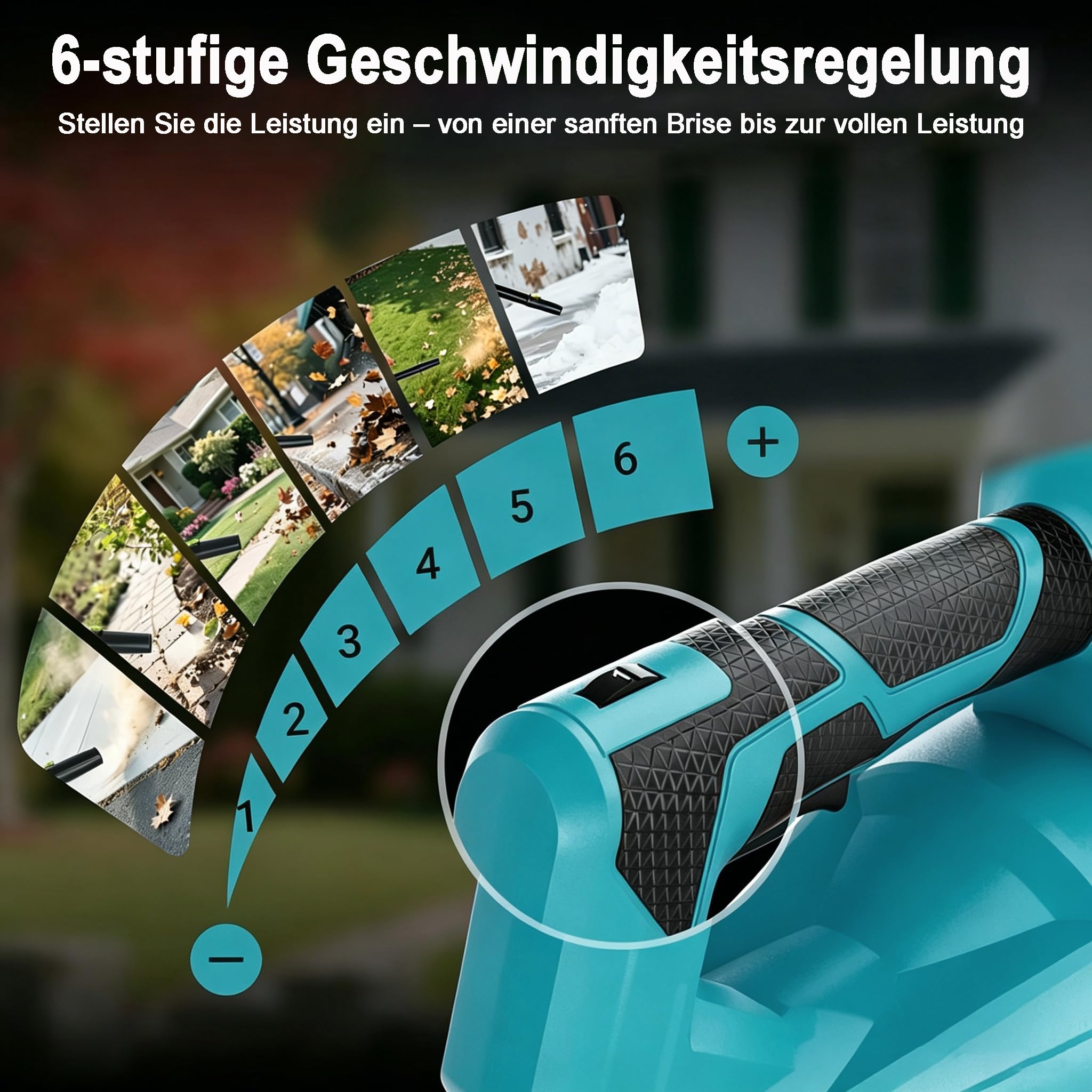 Akku-Laubbläser für Makita Akkus,Elektrischer Laubbläser mit 2×2.0Ah Akkus und Ladegerät,6-Gang,3 Düsen,260 km/h Luftgeschwindigkei,Leistungsstark,Akku Gebläse für Garten, Laub,Staub & Schnee