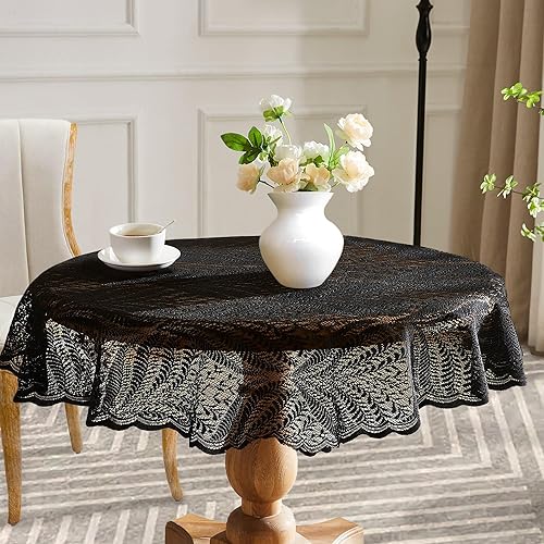 Miniatura 4 de Warm Home Designs Mantel de encaje blanco. Mantel redondo pequeño de 36 pulgadas de diámetro. Mantel floral, mantel rústico o bohemio para mesa de