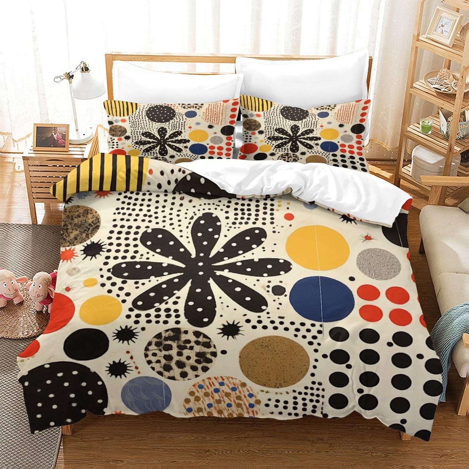 P1S9U7W5Y Nordic Polka Flower 3D Printed Microfiber Duvet Cover Set 3pcs Dot Bedding Set Double