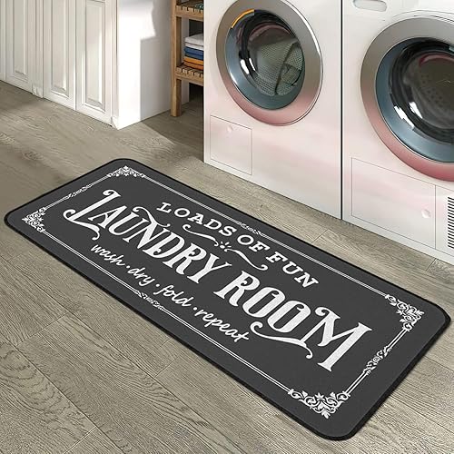 Miniatura 9 de Alfombra de lavandería de granja de 20 x 47 pulgadas, antideslizante, para cocina, baño, pasillo, decoración de lavandería, color negro