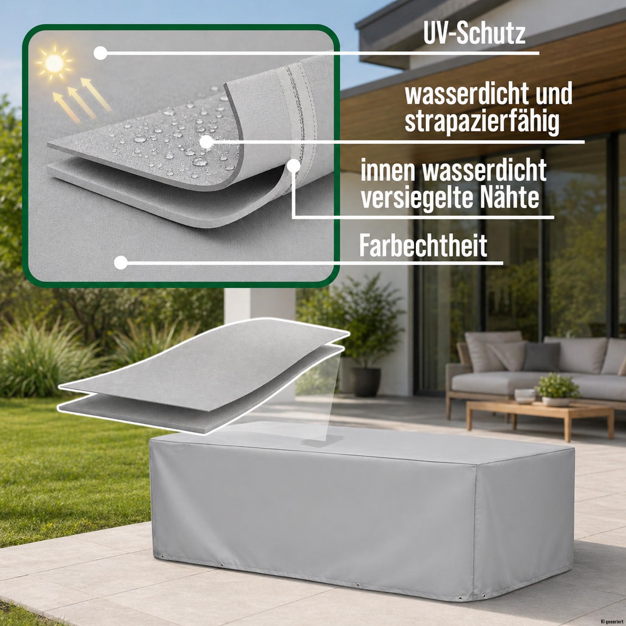 Gartenmöbel Schutzhülle Sitzgruppe rechteckig 320x220x94 cm | 600D Oxford - wasserdicht, UV-beständig, reißfest und winterfest – Abdeckung für Gartentisch & Gartenstühle mit Kordelzug