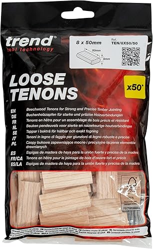 Miniatura 32 de Trend 50 piezas de dominó de madera de haya de 0.394 x 1.969 in para máquina Festool Domino, espigas sueltas de 3/8 pulgadas x 1 31/32 pulgadas