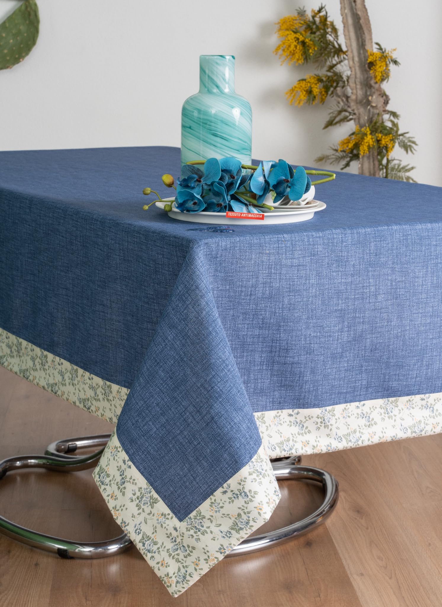 ESSE HOME -Tovaglia Copritavolo Antimacchia - Tessuto Misto Cotone Idrorepellente Resinato - Cinzia 0137 (Blù, 140x240)