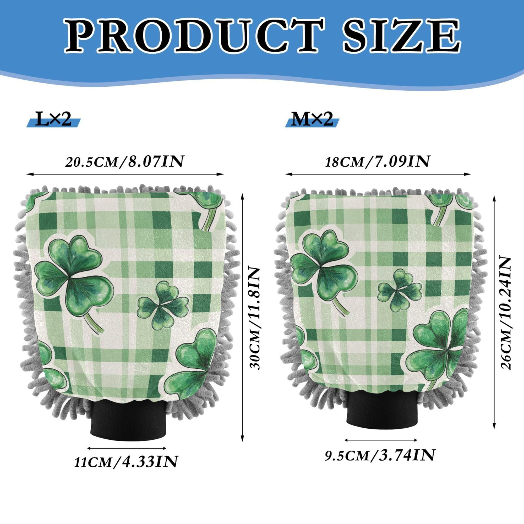 St.Patrick Green Shamrocks Plaid Microfiber Car Wash Mitt 11.8'' Car Washing Gloves Scratch-Free Clean Safe Mitt for Cleaning Wash