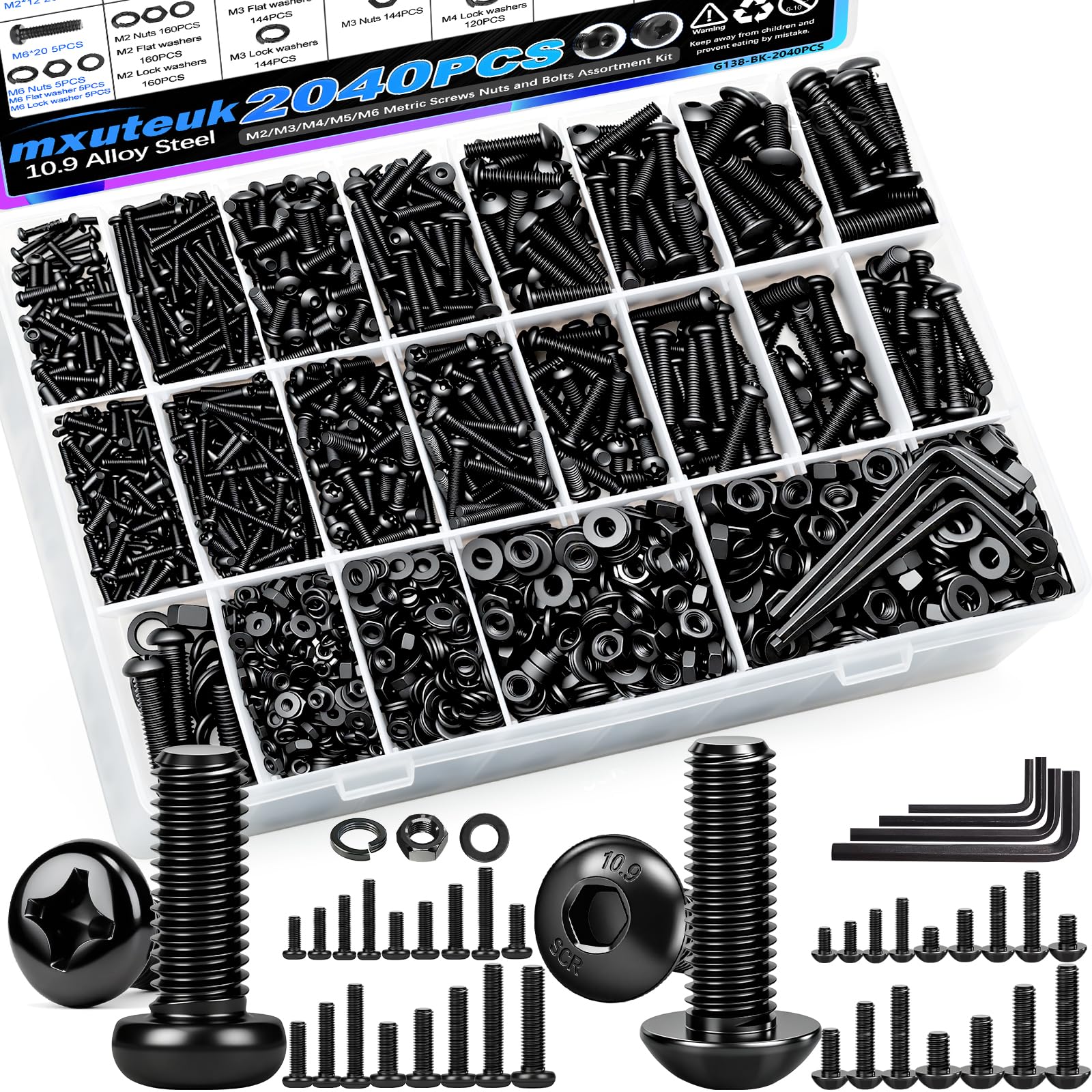 mxuteuk 720PCS M3 Screws Kit,M3×6/8/10/12/16/20mm M3 Screws Assortment Kits,12.9 Alloy Steel M3 Hex Socket Head Bolts Nuts Washers Set Suitable for 3D Printer,DIY — Amazon image 18