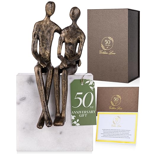 UTOPISH 50th Wedding Anniversary Couples Gift - Iron Couple on a Marble Rock, Gift Idea for Parents or Friends 50th Anniversary, Sculpture Includes Gift Box and Poem Card