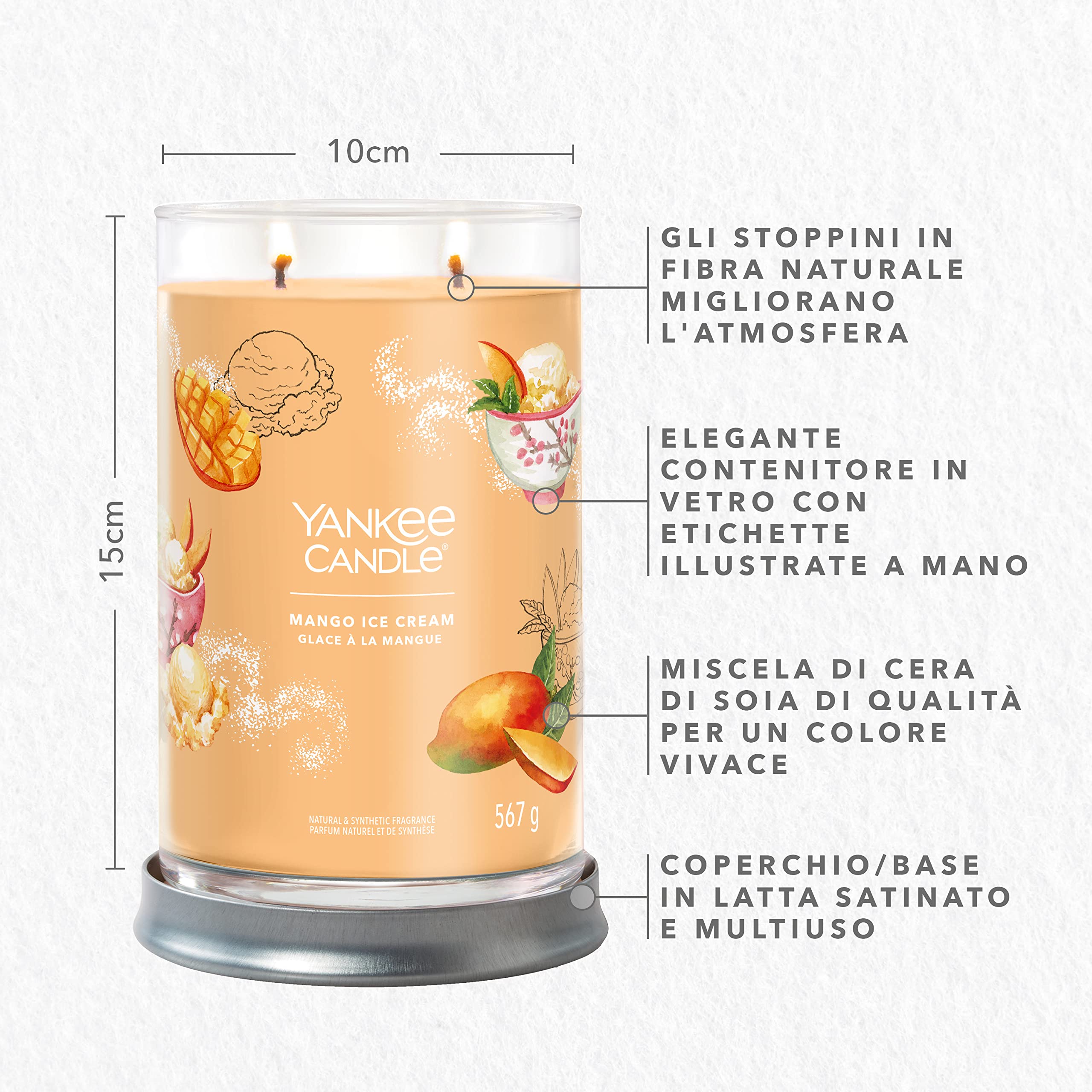 Yankee Candle Signature candela profumata | Gelato al mango in tumbler grande | Candele di miscela di cera di soia lunga durata | regalo perfetto per le donne