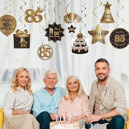 Miniatura 5 de Decoración de techo de remolinos colgantes para fiesta de cumpleaños número 85, 85 espirales colgantes de papel de aluminio con recortes para 85