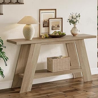 63 Inches Long Console Table for Entryway, Farmhouse Console Table for Living Room, 2-Tier Large Sofa Table with Storage, Wooden Entryway Entry Table for Entrance, Hallway