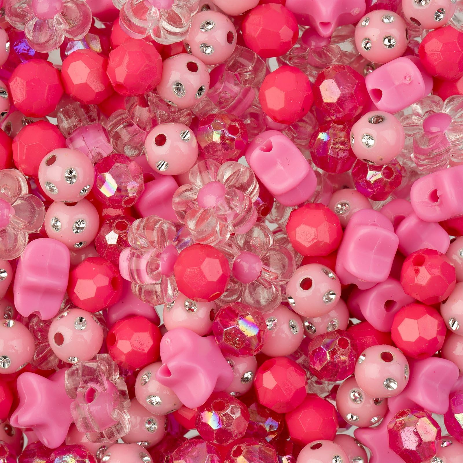 260pcs John Bead Assorted Pink Star Plastic Beads for DIY Craft Jewelry Bracelet Necklace Making
