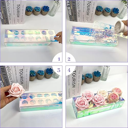 Miniatura 4 de LOYWREE Paquete de 2 jarrones modernos de acrílico iridiscente de 24 pulgadas, centro de mesa rectangular floral para mesa de comedor, jarrones de