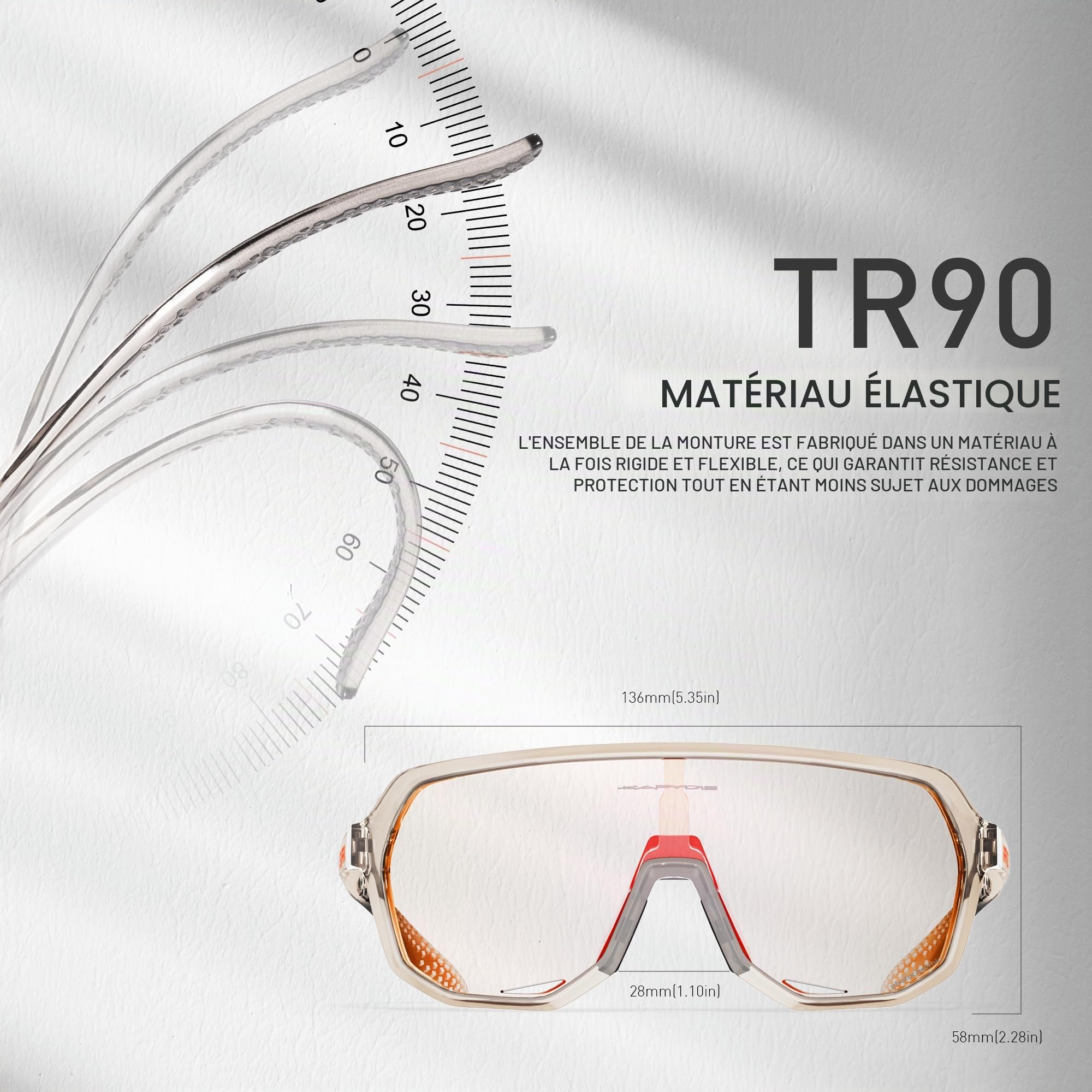 KAPVOE Lunettes Cyclisme Photochromiques UV400 TR90 Homme Femme K63