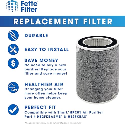 Miniatura 5 de Fette Filter - Filtro HEPA H13 de alta calidad compatible con purificador de aire Shark número de modelo HP201 HP202 HC502 H13 grado True HEPA
