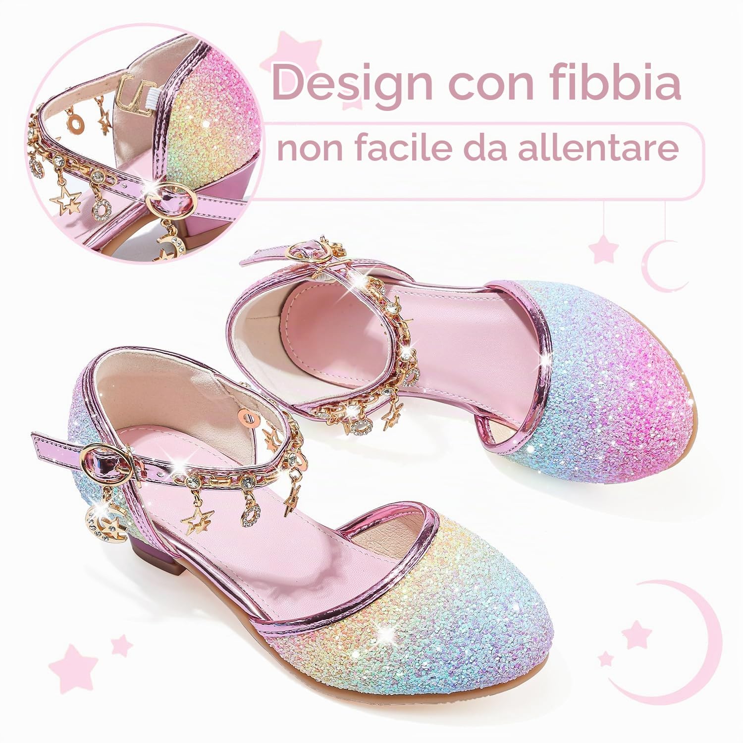 Scarpe Bambina Festive Scarpe col Tacco da Principessa Cosplay Scarpe da Sera per Bambine Dress Up Cerimonia Festa Scarpe Eleganti