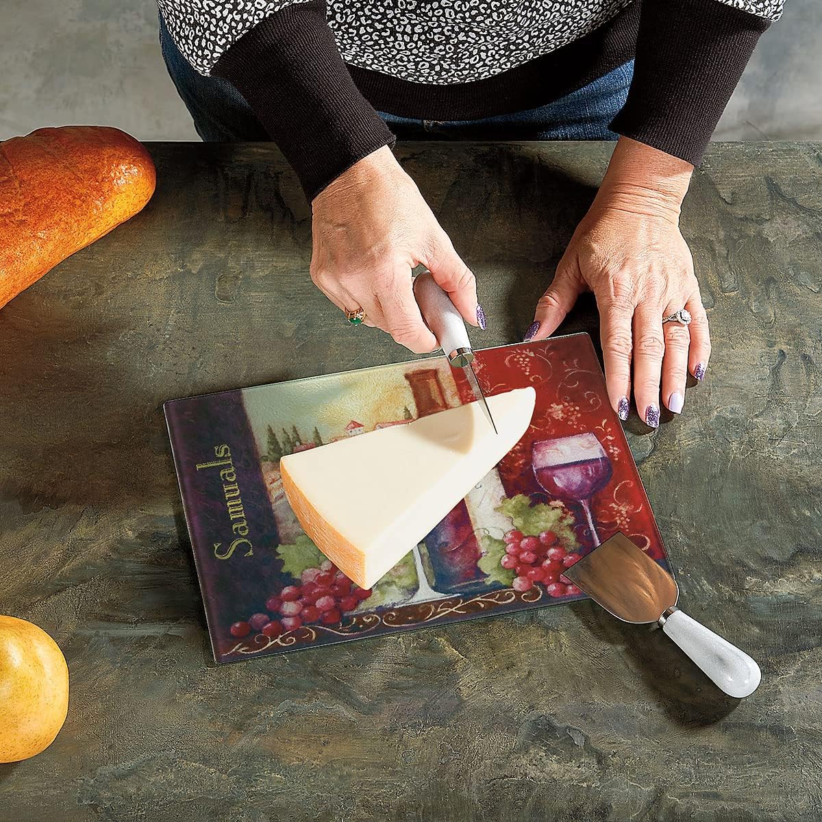 Wine Glass Personalized Cutting Board-Custom Tempered Glass Kitchen Chopping, Carving, Serving, Unique Wedding, Christmas Gifts, Shatter/Heat-Resistant, Add Name, 7-3/4x11-Inches, by Lillian Vernon