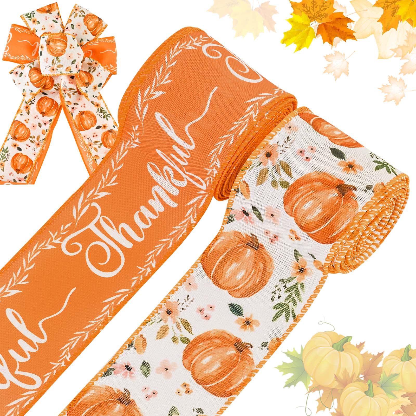 Amazon.com: 20 Yards Fall Wired Edge Ribbon Pumpkin Autumn Harvest ...