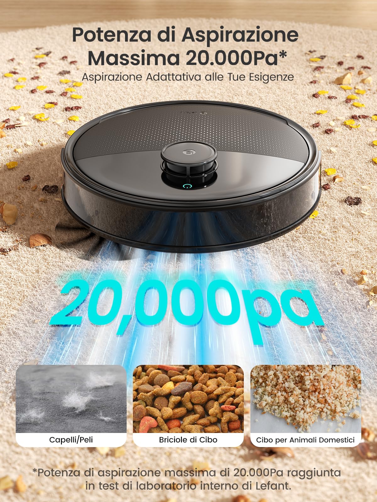 LEFANT M3Max Robot Aspirapolvere Lavapavimenti con Mappatura, Laser dToF, Evitamento PSD, 20000Pa, 3.2L Auto Svuotamento, Stazione All in One, Lavaggio Mop 45°C e Asciugatura, WiFi 2.4G 5G, Alexa App