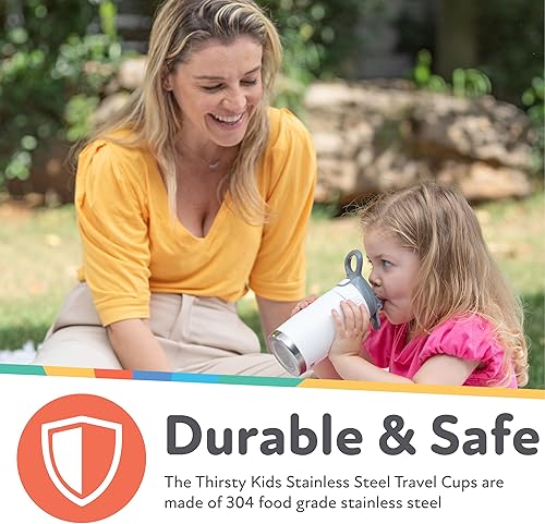 Miniatura 5 de Nuby Thirsty Kids - Taza de viaje de acero inoxidable sin derrames Flip-It Reflex 10 onzas color blanco Aqua, Azul / Patchwork, Rosa/Rebel Fun.,