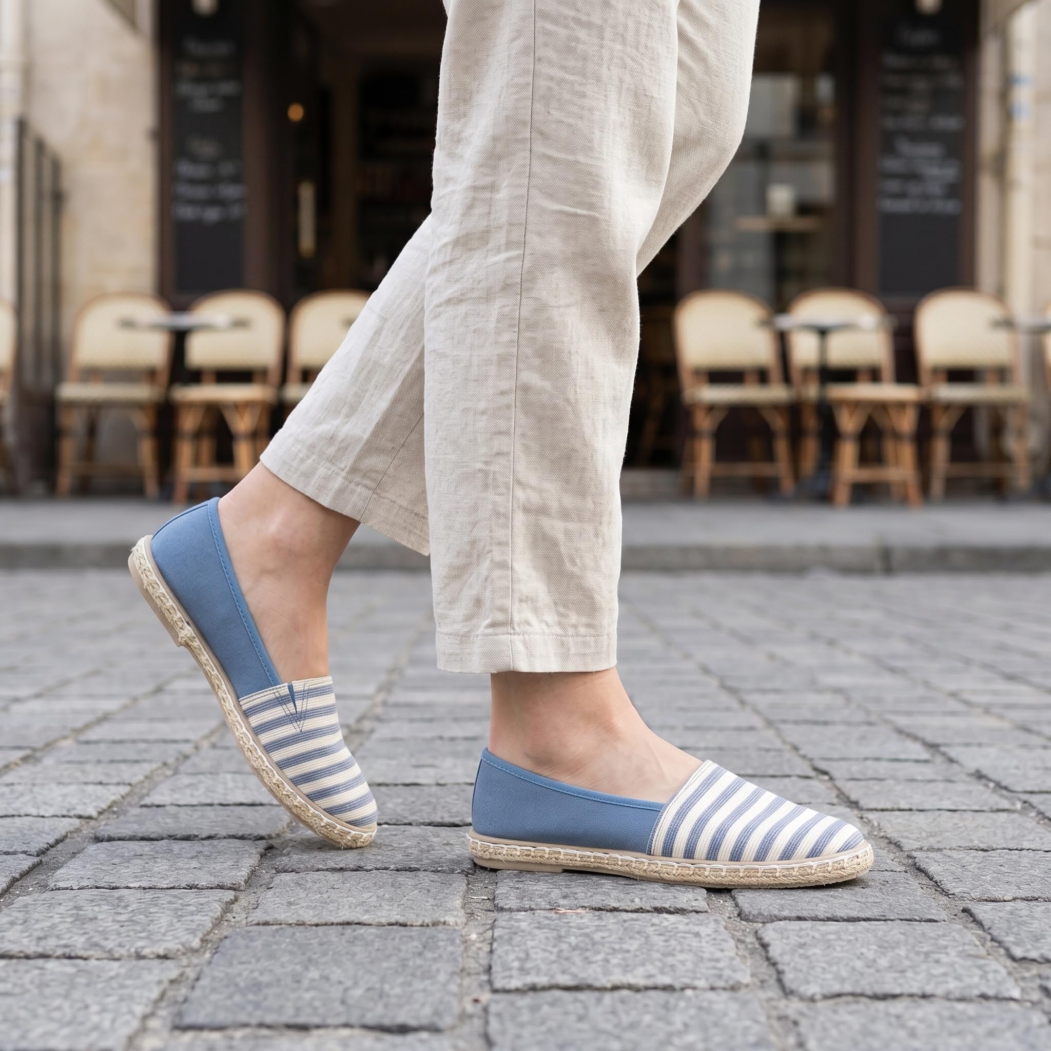 GLAMORA Espadrilles pour femme - Ballerines à enfiler - Légères et respirantes - Confortables - Antidérapantes - Semelle flexible - Tissu - Chaussures de loisirs