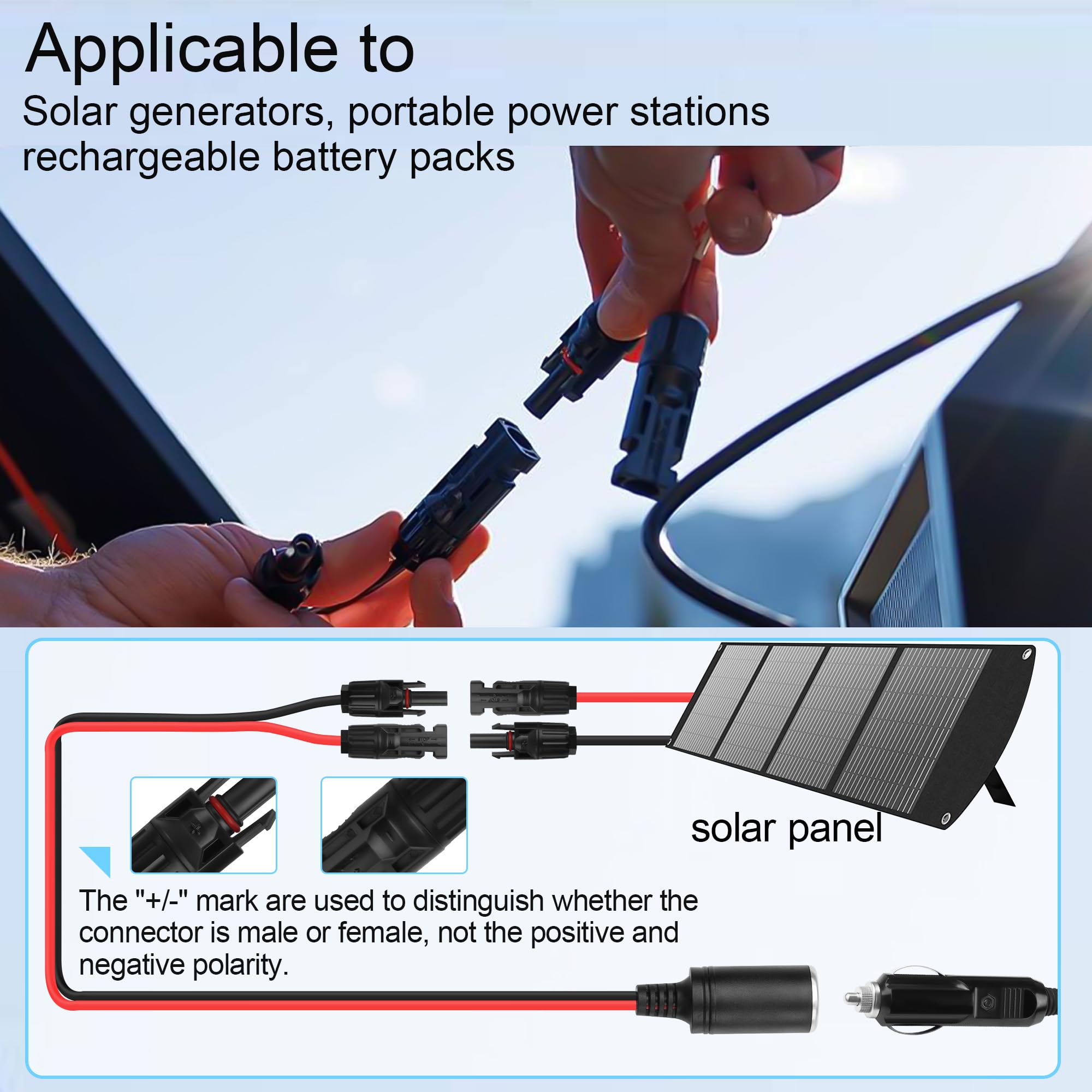 2 PCS Câble adaptateur connecteur solaire vers prise allume-cigare femelle 12V-24V, fil de cuivre pur 14AWG, compatible avec panneau solaire, générateur de voiture de station d'alimentation