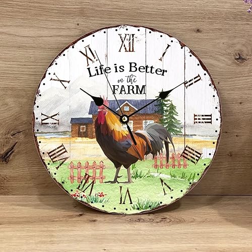 Miniatura 2 de Vrurinss Reloj de pared vintage con diseño de gallo divertido dicho que la vida es mejor en la granja reloj de pared de madera envejecida pintura