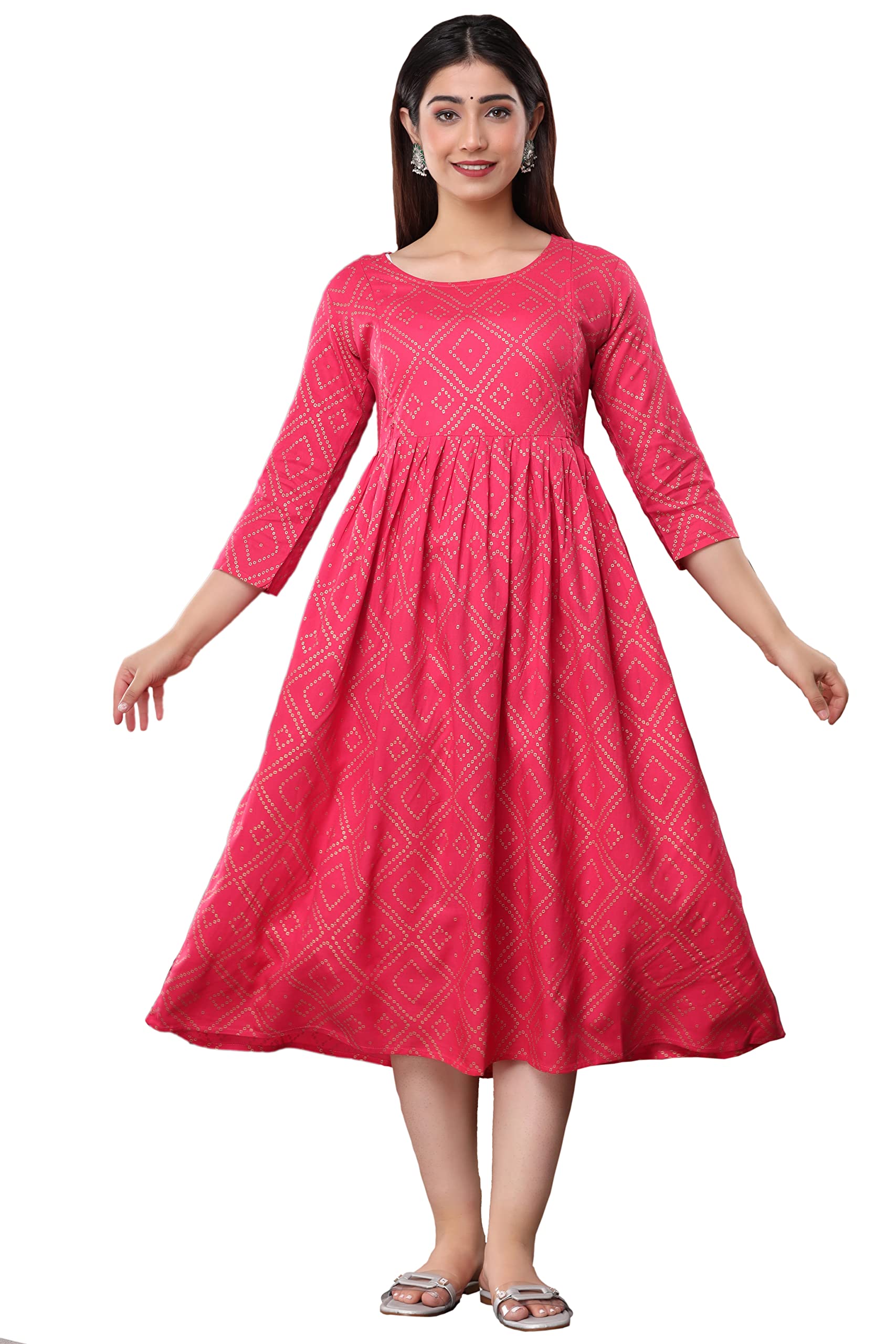 Toshi Fashion Women's Bhandhej Printed Maternity Anarkali Kurti, Breastfeeding Dress for Women's